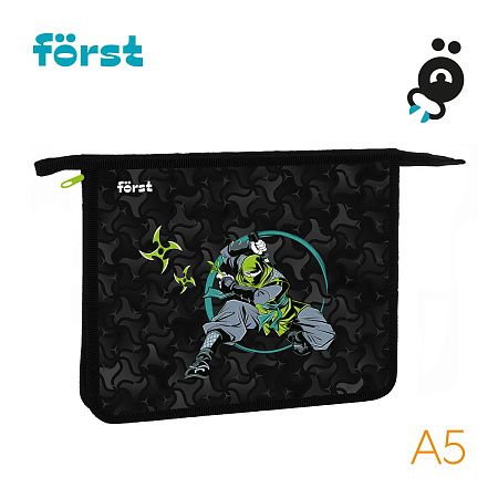 Папка для тетрадей 1 отделение, А5 Först "Ninja", 240*205*40мм, пластик, на молнии 