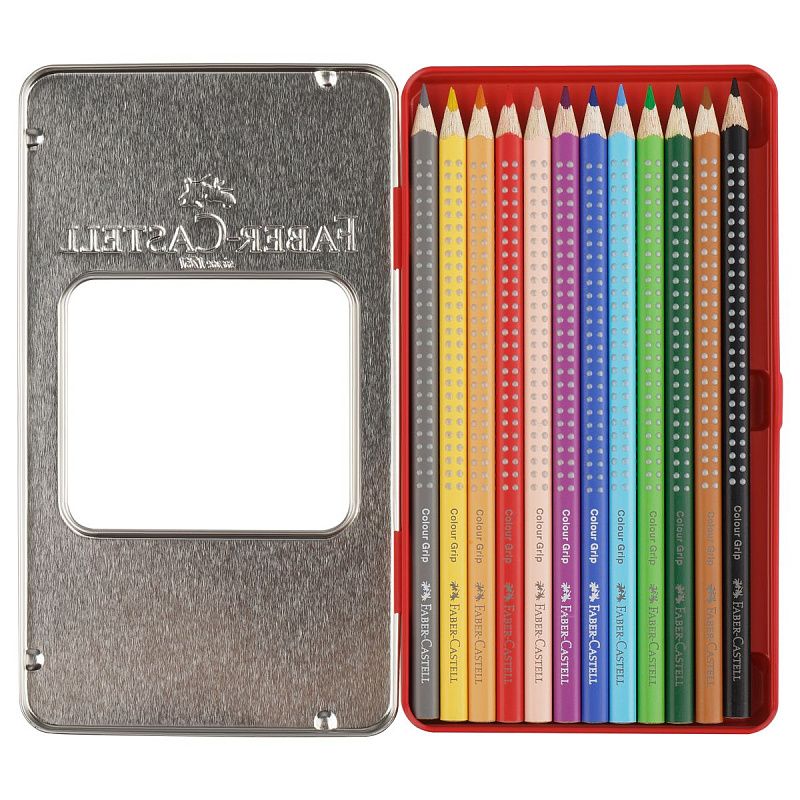 Карандаши цветные Faber-Castell "Grip", 12цв., трехгран., заточен., метал. кор.