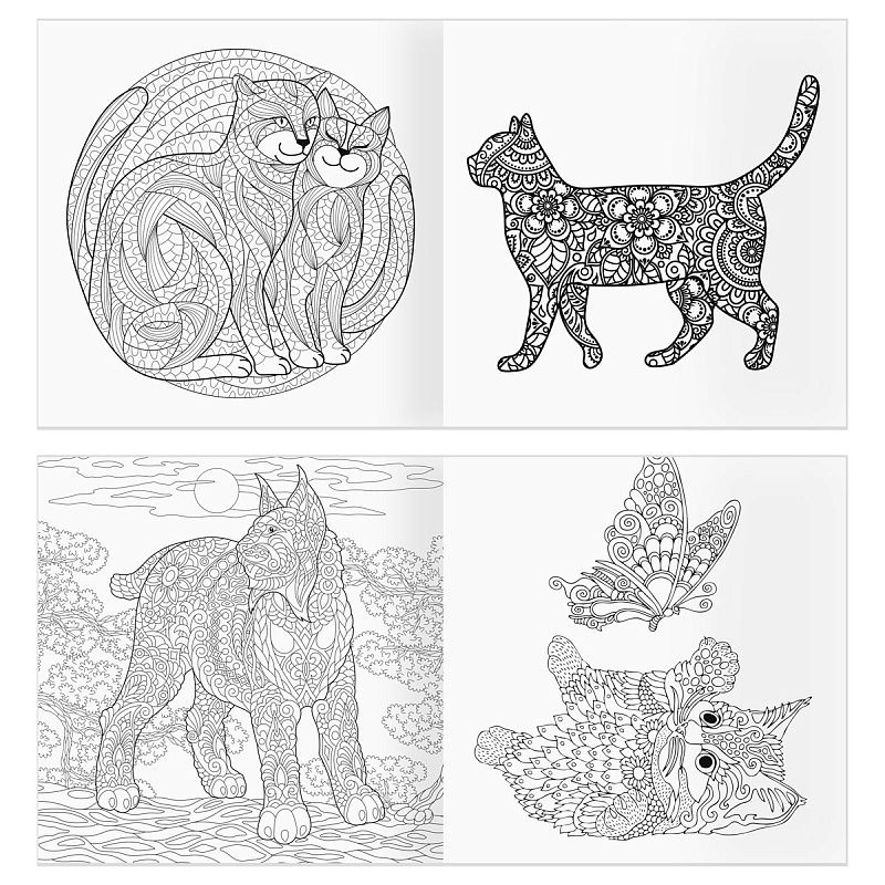 Раскраска для взрослых 228*228, 64 стр., ТРИ СОВЫ "Антистресс-терапия. Такие разные кошки", склейка