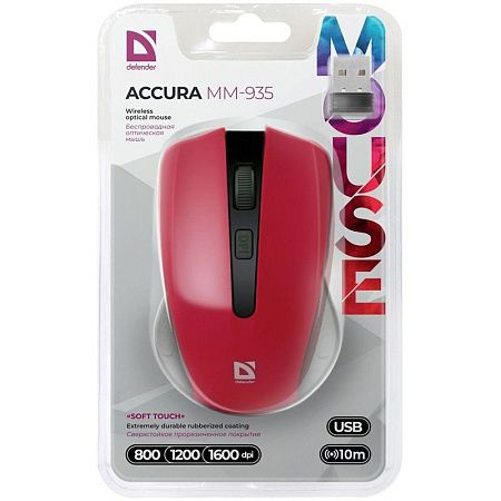 Мышь беспроводная Defender Accura MM-935, красный, 4btn+Roll