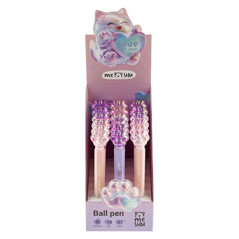 Ручка шариковая MESHU "Glossy Paw" синяя, 0,7мм, корпус ассорти 