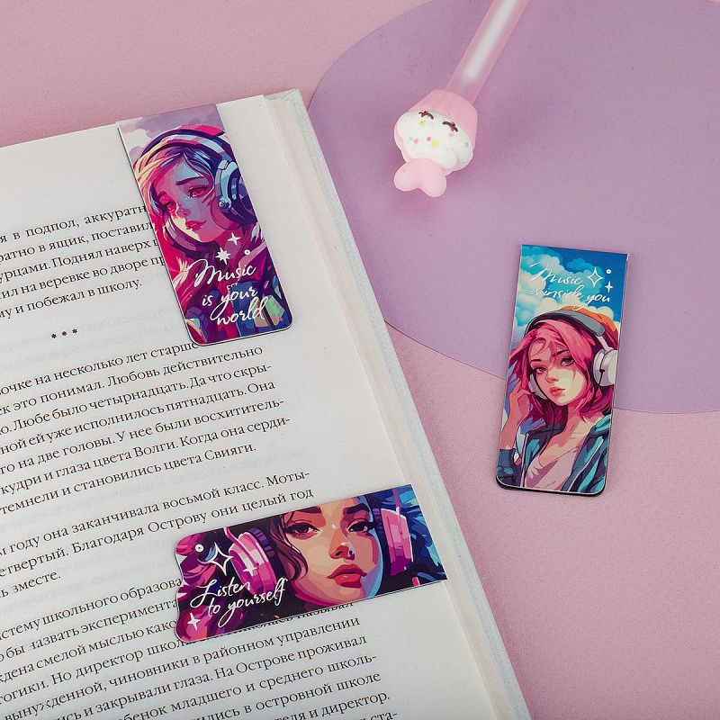 Закладки магнитные для книг, 3шт., MESHU "Anime", софт-тач, фольга, ассорти 
