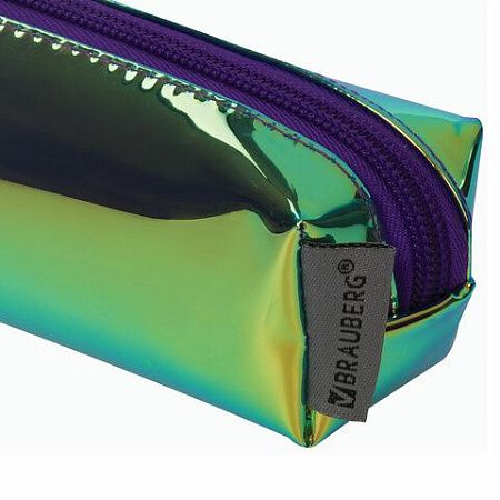 Пенал-косметичка BRAUBERG прямоугольный, зеркальный, мягкий, "Coral", 21х5х5 см, 229250 
