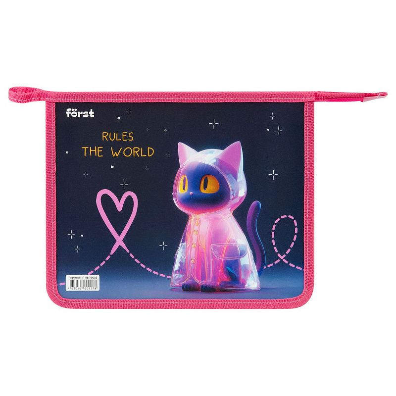 Папка для тетрадей 1 отделение, А5, Först  "The Star Cat" (Звездный кот), пластик, на молнии 