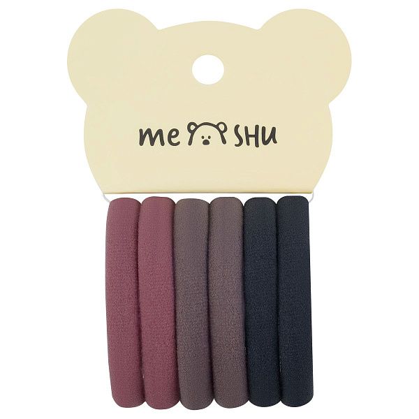 Резинки для волос MESHU "Essence thin", винные, коричневые, графитовые, 6шт., диаметр 4см, европодвес