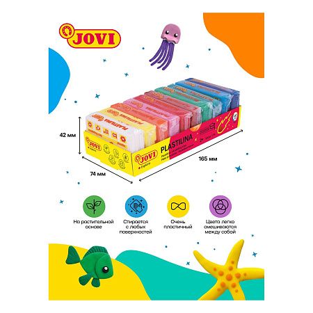 Пластилин JOVI, 10 цветов, 500г, растительный, картон