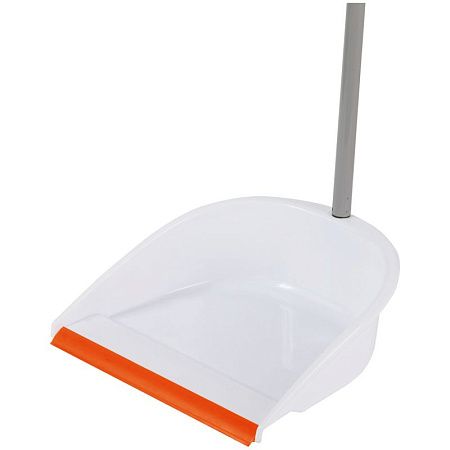 Совок для мусора OfficeClean Professional со щеткой-сметкой, метал. ручка 71,5см, пластик, рез. кромка, бело-оранжевый