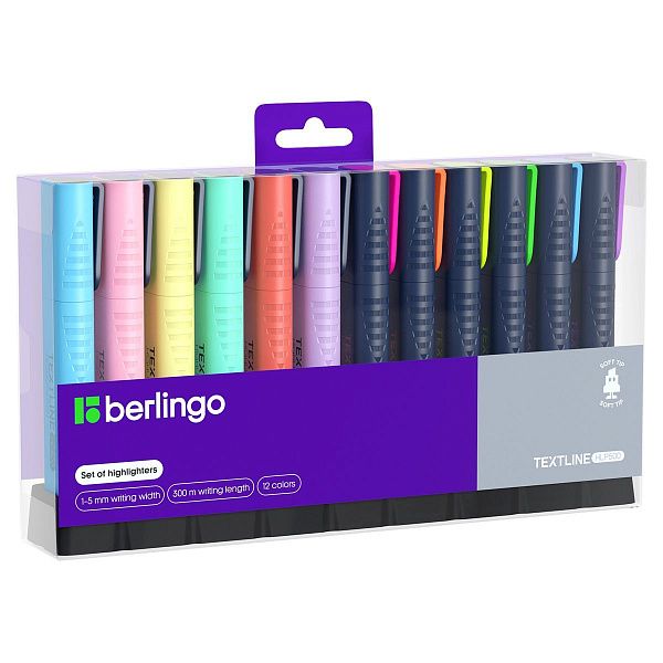 Набор текстовыделителей Berlingo "Textline HLP500" 12цв., 1-5мм, PET-бокс с ЕП