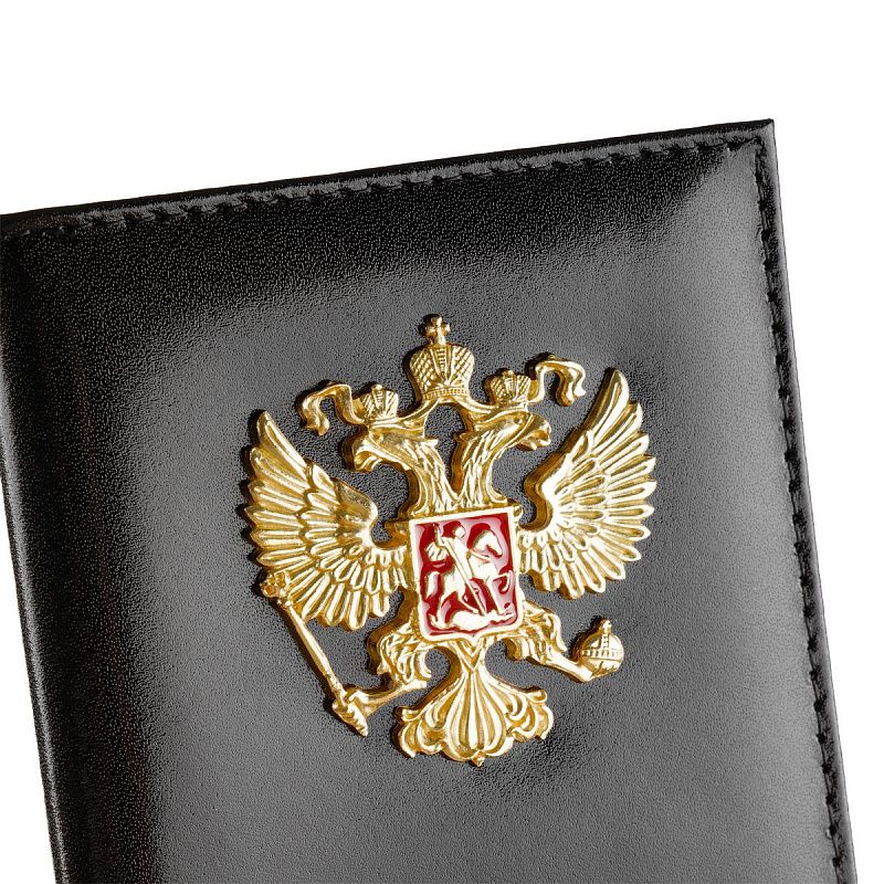 Обложка для паспорта OfficeSpace натуральная кожа Шик, текстура гладкая, тиснение "ПАСПОРТ", подклад текстиль, черный, металлический шильд Герб 