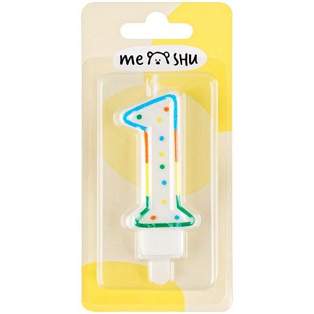 Свеча для торта с держателем MESHU "Цифра 1", 8,5см, блистер