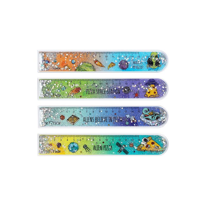 Линейка 15см MESHU "Alien pizza" ПВХ с блестками, ассорти, европодвес 