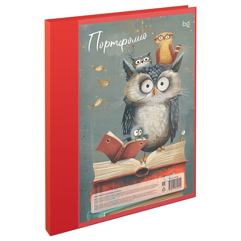 Папка-портфолио пластиковая А4 BG, на 2 кольцах, универсальное "Совушки", без файлов