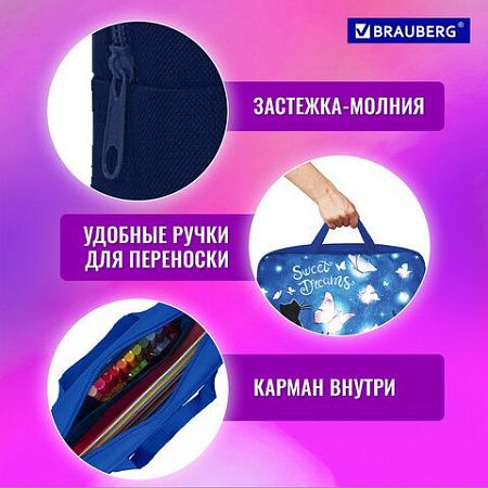 Папка на молнии с ручками BRAUBERG А4, 1 отделение, полиэстер, 80 мм, "Sweet dreams", 270959 