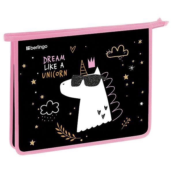 Папка для тетрадей 1 отделение, А5 Berlingo "Dream Like A Unicorn", 240*205*40 мм, пластик, на молнии