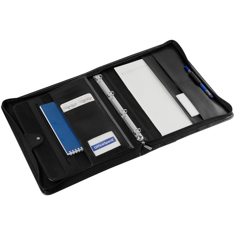 Папка деловая OfficeSpace "Astra" имп. кожзам, на молнии, кольц. зажим, с ручкой 