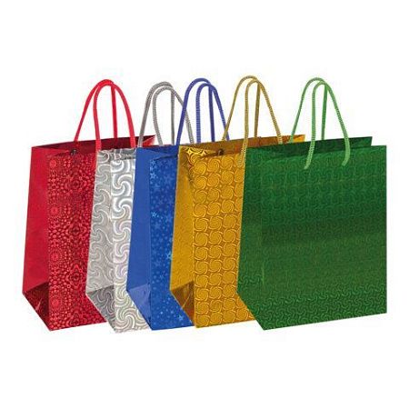 Пакет подарочный 23x18x10см (M) НАБОР 10шт, голография, ассорти 4 цвета, ЗОЛОТАЯ СКАЗ, 609733
