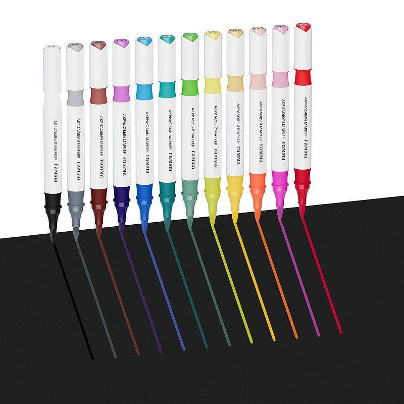 Маркеры акриловые Гамма "Классические", двухцветные, 12шт., 24 цв., пластик.бокс