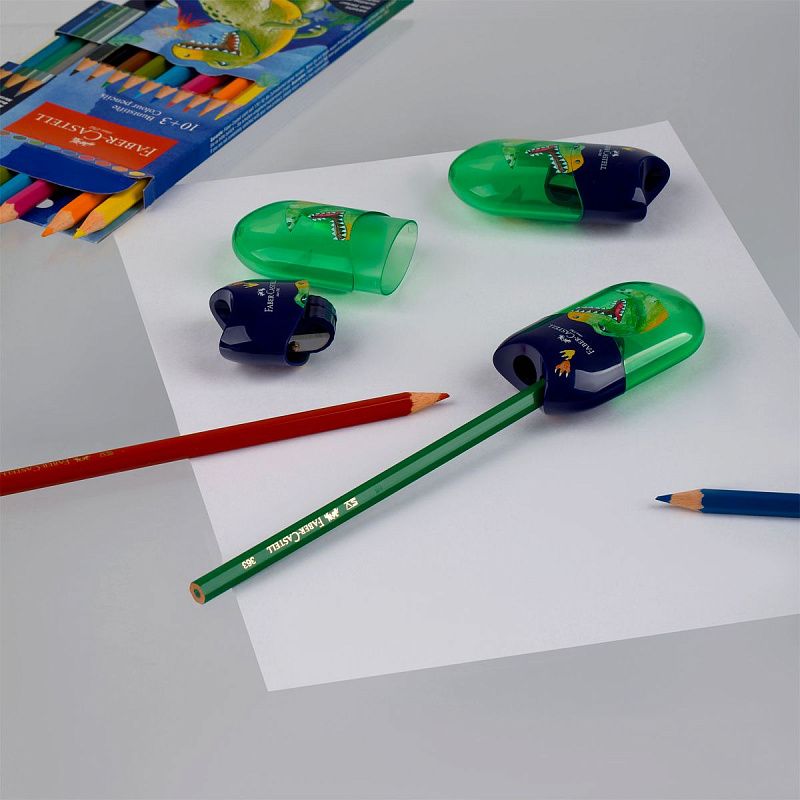 Точилка пластиковая Faber-Castell "Dinosaur" 2 отверстия, контейнер 