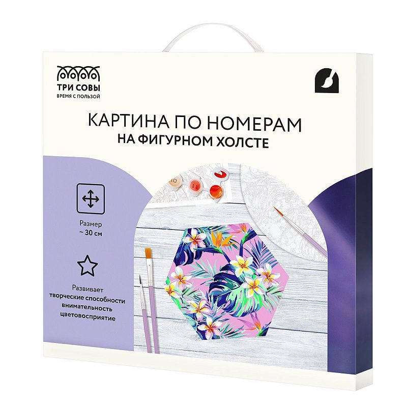 Картина по номерам на фигурном холсте ТРИ СОВЫ "Тропический сад", форма многоугольник, с акриловыми красками и кистями