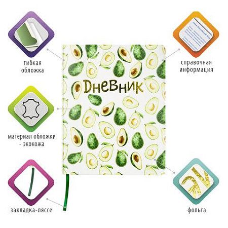 Дневник 1-11 класс 48 л., кожзам (гибкая), печать, фольга, BRAUBERG, "Avocado", 105974