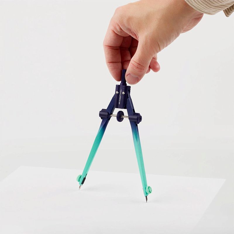 Циркуль Faber-Castell + грифели, пластиковый футляр,  цвет мятно-синий, розово-жемчужный, фиолетово-коралловый 