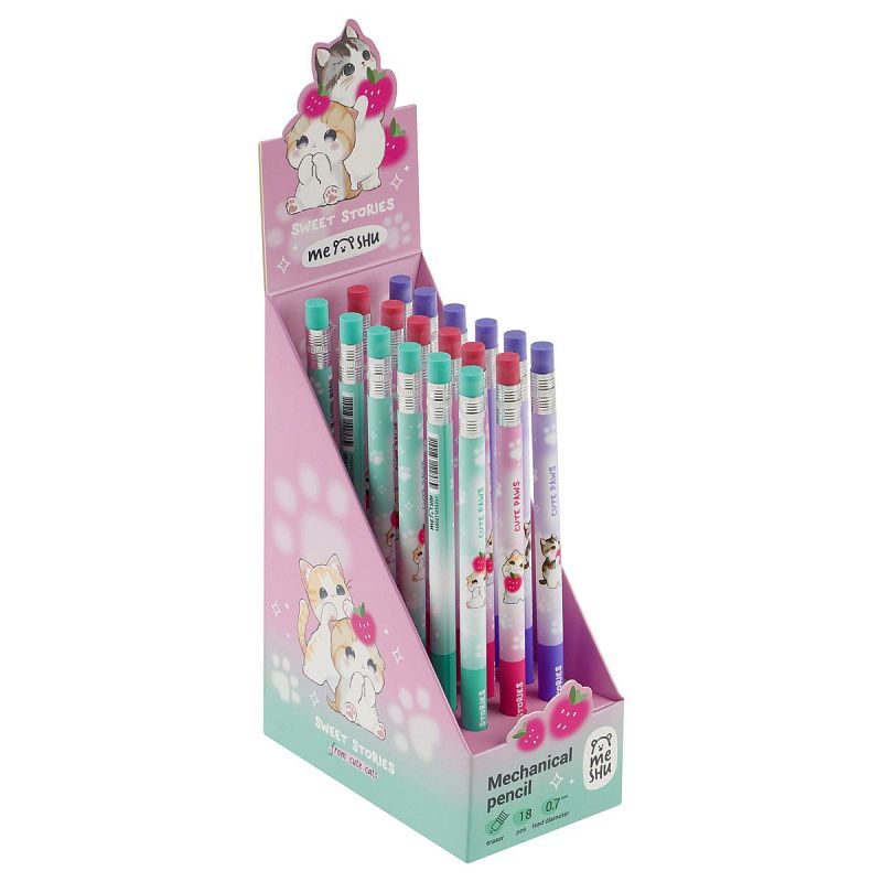 Карандаш механический MESHU "Nice kittens", печать на корпусе, с ластиком, 0,7мм, ассорти 