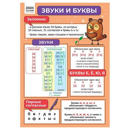 Набор обучающих плакатов ТРИ СОВЫ "1-4 класс. Русский язык", А4, 4 плаката