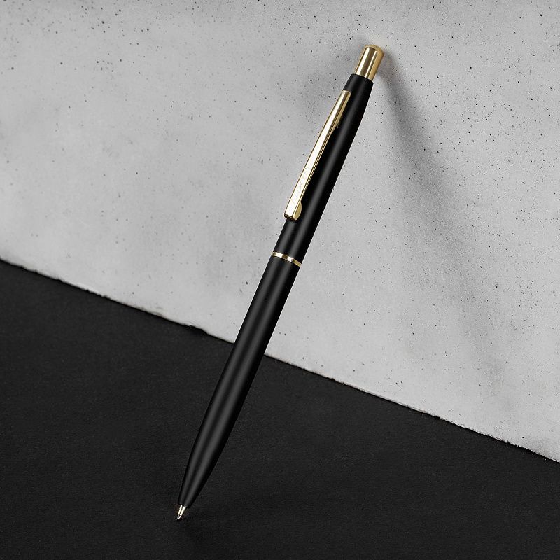 Ручка шариковая Luxor "Sterling" синяя, 0,7 мм, корпус черный/золото, кнопочный механизм, футляр 