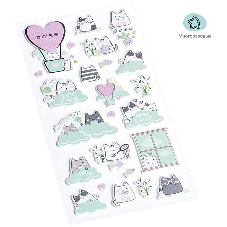 Наклейки объемные MESHU "Say Meow", 10*24см, 24 наклейки, инд. уп., европодвес