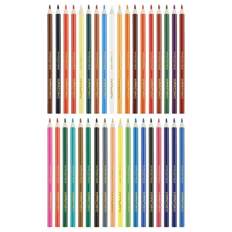 Карандаши цветные Красин "Путешествия", 36цв., трехгран., заточен., картон, европодвес