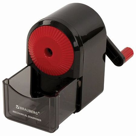 Точилка механическая BRAUBERG "ULTRA", для чернографитных и цветных карандашей, крепление к столу, корпус черный с красным, 228626 