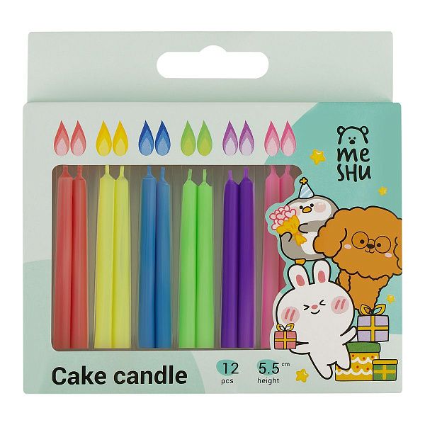 Свечи для торта с цветным пламенем MESHU "Bright flame", ассорти, 5,5см, 12шт