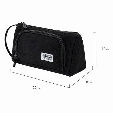Пенал-косметичка BRAUBERG с ручкой, 1 откидная планка, полиэстер, 22x10х8см, Black, 272339 