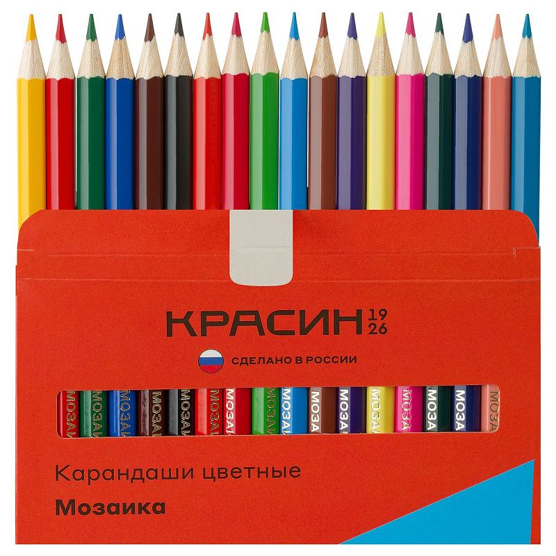 Карандаши цветные Красин "Мозаика", 18цв., шестигран., заточен., картон, европодвес
