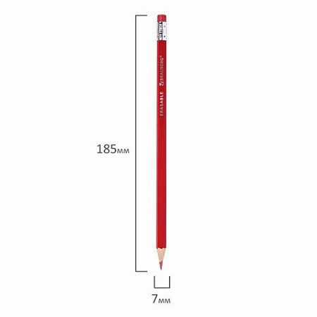 Карандаши цветные стираемые с ластиком BRAUBERG ERASABLE, 12 цветов, мягкий грифель 3 мм, 181932