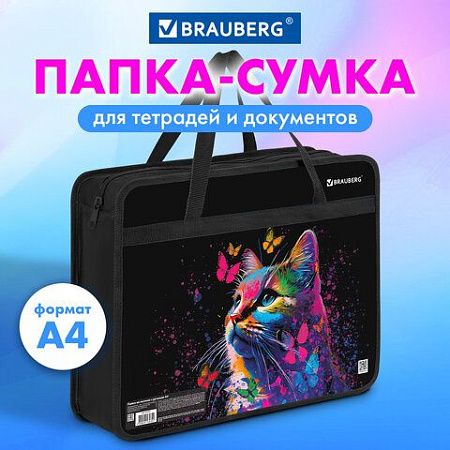 Папка на молнии с ручками BRAUBERG А4, 1 отделение, пластик, 80 мм, "Butterfly catcher", 272165 