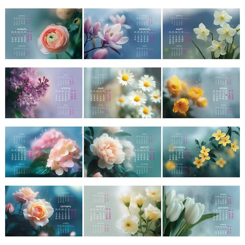 Календарь-домик, 160*105 мм BG "Обаяние цветов", на гребне, 2026г.