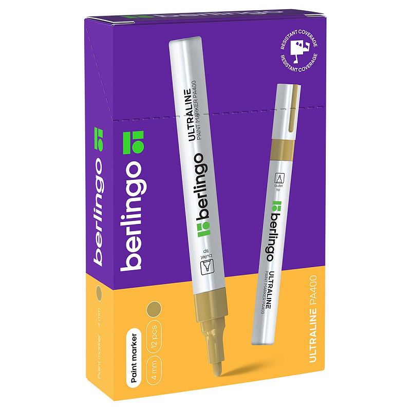 Маркер-краска Berlingo "Uniline PA400" золото, 2-4мм, нитро-основа 