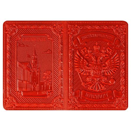 Обложка для паспорта Кожевенная мануфактура, нат. кожа, "Герб", красный 