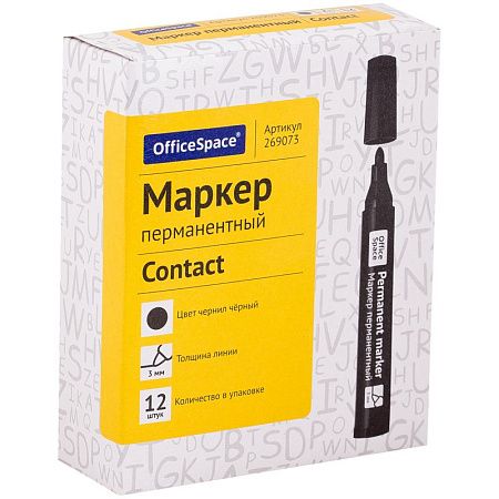 Маркер перманентный OfficeSpace "Contact" черный, пулевидный, без клипа, 3мм 