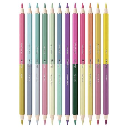 Карандаши цветные пастельные двусторонние Berlingo "SuperSoft. Pastel", 24цв., 12шт., заточен., европодвес