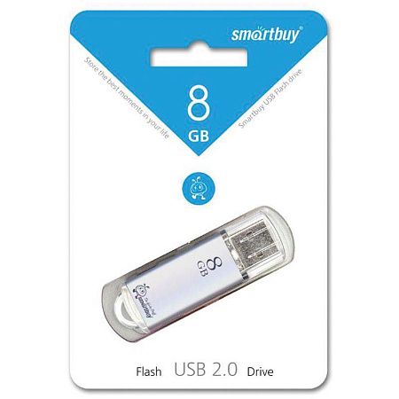 Память Smart Buy "V-Cut"  8GB, USB 2.0 Flash Drive, серебристый (металл. корпус )