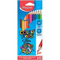 Карандаши цветные MAPED (Франция) "Color'Peps Star", 12 цветов, трехгранные, заточенные, европодвес, 183212