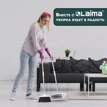 Совок для мусора + щетка на длинных рукоятках 77см (металл), бело-серый, разборный, LAIMA, 608947