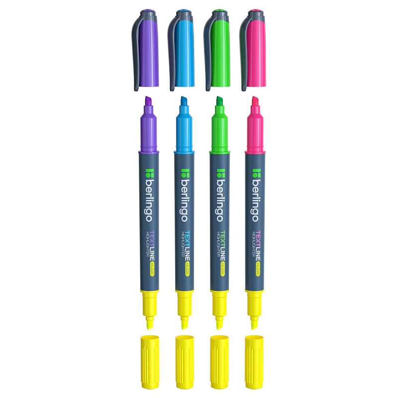 Набор текстовыделителей двусторонних Berlingo "Textline HL220" 4шт., 05цв., 0,5-4мм, европодвес 