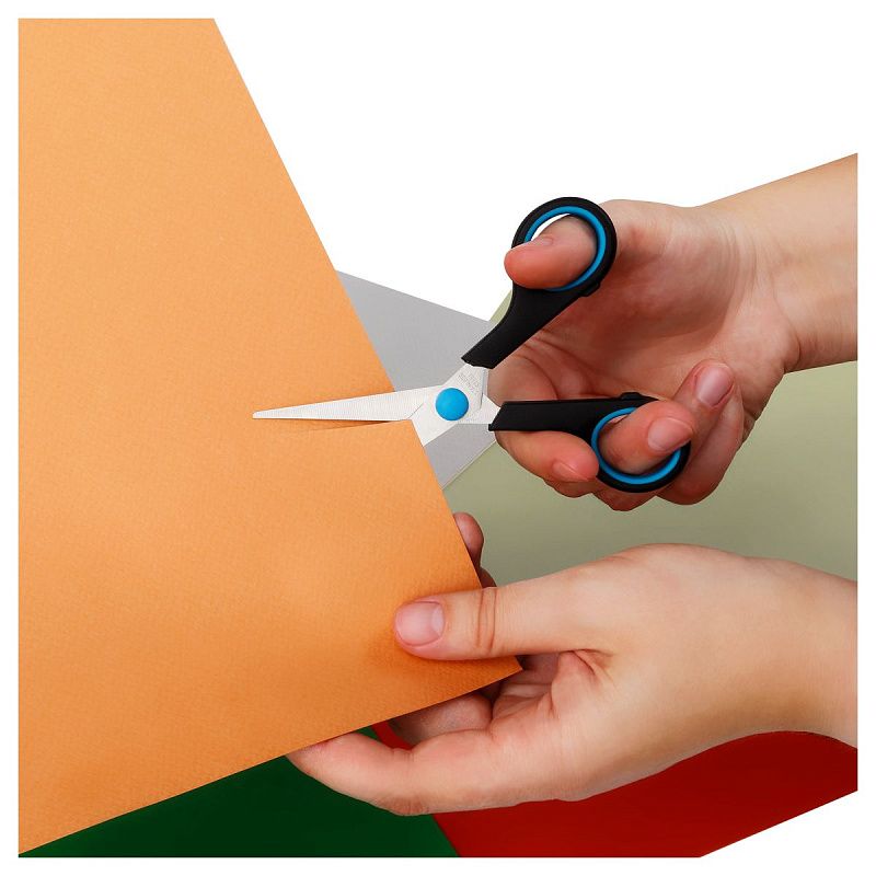 Ножницы OfficeSpace 14см, черные с синими вставками, ПВХ чехол с европодвесом