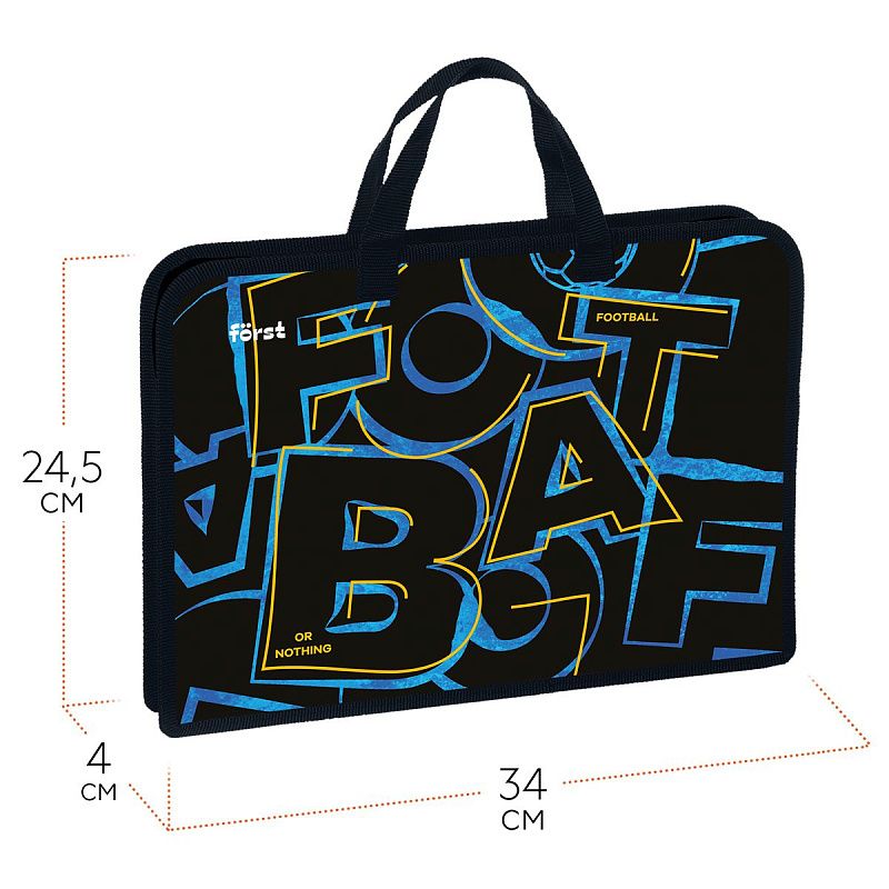 Папка с ручками 1 отделение, А4 Först "Football", 340*245*40мм, пластик, на молнии 