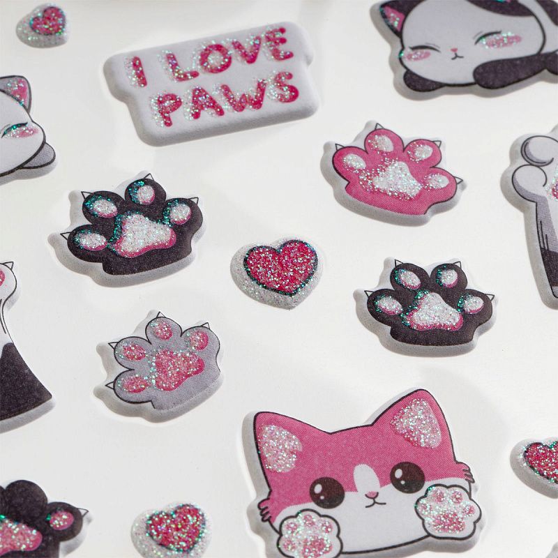 Наклейки объемные MESHU "Love Paws", 10*23см, с блестками, инд. уп., европодвес