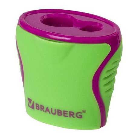 Точилка BRAUBERG "Mix Dual", 2 отверстия для чернографитных карандашей (в том числе утолщенных), с контейнером, корпус ассорти, 228449 