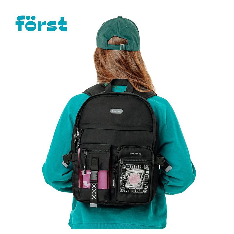 Рюкзак Först F-Teens "World" 40*28*15см, 1 отделение, 7 карманов, уплотненная спинка 